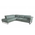 Luxusná moderná sedačka Vita Naturale do ľavého alebo pravého rohu s poťahom z pravej kože v modrozelenom pastelovom odtieni s nožičkami z nehrdzavejúcej ocele v čiernej farbe s polohovateľnými opierkami hlavy a vysúvateľnou podnožkou