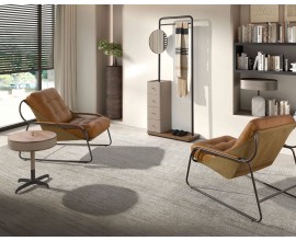 Luxusná moderná zostava nábytku do predsiene Vita Naturale z dyhovaného orechového dreva s hnedou a béžovou kožou