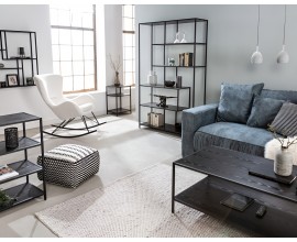 Dizajnová industriálna obývacia zostava Industria Negra s asymetrickými policami v čiernej farbe