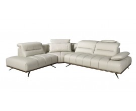 Luxusná kožená sivá sedačka Vita Naturale s polohovateľnými opierkami hlavy a chrómovými nohami pravý alebo ľavý roh 310 cm