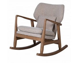 Retro hojdacie kreslo Armonia so sivým poťahom s plsteným efektom a jaseňovou konštrukciou v hnedej farbe s vankúšom