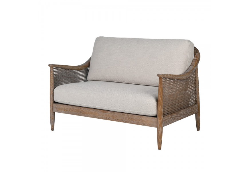 Luxusná retro dvojmiestna sedačka Armonia z jaseňového dreva s viedenským výpletom a sivým čalúnením 120 cm