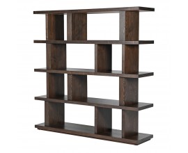 Luxusná hnedá dizajnová knižnica Structure s piatimi policami striedaním tenkých a hrubých zvislých dosiek a obdĺžnikovou podstavou