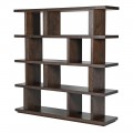 Luxusná hnedá dizajnová knižnica Structure s piatimi policami striedaním tenkých a hrubých zvislých dosiek a obdĺžnikovou podstavou