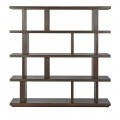 Luxusná drevená hnedá dizajnová knižnica Structure s piatimi policami so striedaním tenkých a hrubých predelov 166 cm
