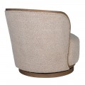 Luxusné retro otočné okrúhle kreslo Cozy s béžovým teddy poťahom a drevenou podstavou 90 cm