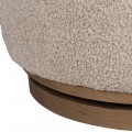 Luxusné retro otočné okrúhle kreslo Cozy s béžovým teddy poťahom a drevenou podstavou 90 cm