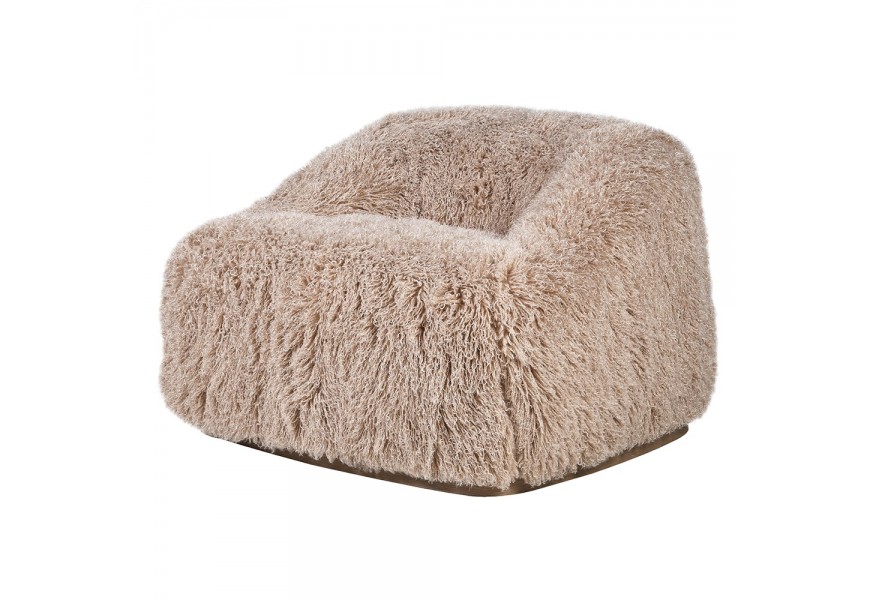 Glamour moderné kožušinové kreslo Cloudy v taupé hnedej farbe s oblými tvarmi bez nožičiek