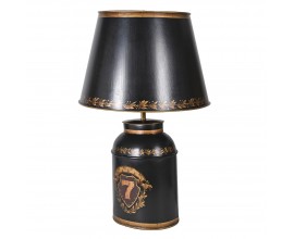 Retro kovová nočná lampa Eloise v čiernej a zlatej farbe s valcovou nohou a tienidlom so zlatými maľovanými detailmi