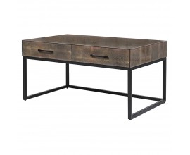 Industriálny konferenčný stolík Baron s hnedým povrchom so shagreenovým dizajnom a čiernou kovovou konštrukciou 90 cm