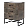Industriálna hnedá komoda Baron s povrchom so shangreenovým dizajnom a čiernou kovovou konštrukciou s tromi zásuvkami 67 cm