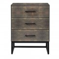 Industriálna hnedá komoda Baron s povrchom so shangreenovým dizajnom a čiernou kovovou konštrukciou s tromi zásuvkami 67 cm
