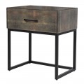 Industriálny nočný stolík Baron s povrchom zo shagreen hnedej kože a čiernou kovovou konštrukciou 56 cm