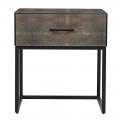 Industriálny nočný stolík Baron s povrchom zo shagreen hnedej kože a čiernou kovovou konštrukciou 56 cm