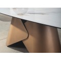 Luxusný glamour biely obdĺžnikový jedálenský stôl Forma Moderna z porcelánu s mramorovým vzorom s bronzovou nohou 240 cm