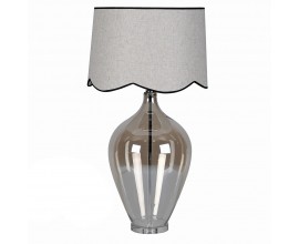 Luxusná glamour stolná lampa Silivano so sivým tienidlo a sklenenou podstavou s hnedým tónovaním a chrómovými detailmi 93 cm