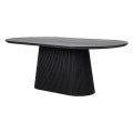 Luxusný art deco oválny jedálenský stôl Nero s čiernym dubovým povrchom a reliéfnou oválnou nohou s drážkami