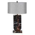 Glamour mramorová stolná lampa Astrida s čiernym podstavcom a sivým oválnym tienidlom 70 cm