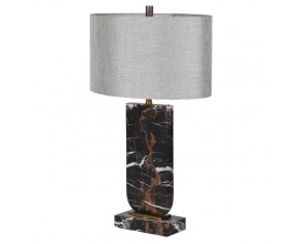 Glamour mramorová stolná lampa Astrida s čiernym podstavcom a sivým oválnym tienidlom 70 cm