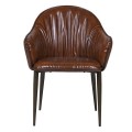 Kožená industriálna hnedá jedálenská stolička Bard s prešívaním a kovovými mosadznými nožičkami 88 cm