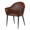 Kožená industriálna hnedá jedálenská stolička Bard s prešívaním a kovovými mosadznými nožičkami 88 cm