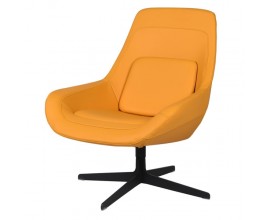 Moderné žlté kožené otočné kreslo Averro s vysokým operadlom a čiernou kovovou podstavou 85 cm