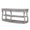 Luxusný vintage sivý konzolový stolík Fogley s efektom zošúchaného náteru s klasickými dvakrát prehnutými nohami a dvomi policami z masívneho recyklovaného dreva