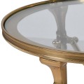 Art deco okrúhly príručný stolík Valerio so zlatou kovovou konštrukciou a sklenenou doskou 58 cm