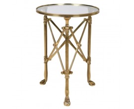 Art deco okrúhly príručný stolík Valerio so zlatou kovovou konštrukciou a sklenenou doskou 58 cm