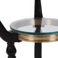 Vintage okrúhly príručný stolík Dorian s čiernou kovovou konštrukciou a zlatými detailmi s presklenou poličkou 67 cm