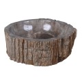Luxusné moderné umývadlo Fossilia z lešteného skameneného dreva v nepravidelnom okrúhlom tvare v hnedej farbe
