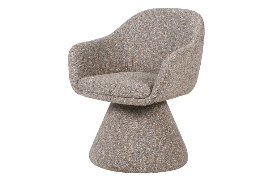 Moderná otočná jedálenská stolička Cone v béžovej melírovanej farbe s textilným poťahom a kužeľovou nohou