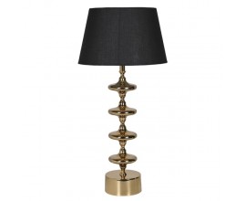 Art deco stolná lampa Aurora Gold s čiernym bavlneným tienidlom a zlatou kovovou nohou 85 cm