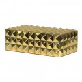 Luxusn&aacute; art deco obdĺžnikov&aacute; zlat&aacute; &scaron;perkovnica Linett s vyb&iacute;jan&yacute;m povrchom a čiernym vn&uacute;trom z dreva 25 cm  