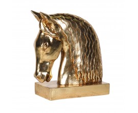 Glamour dizajnov&aacute; socha Harold v zlatej farbe v podobe hlavy koňa s leskl&yacute;m povrchom s kovov&yacute;m vzhľadom 26 cm 