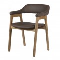 Dizajnová retro kožená jedálenská stolička Vettis s hnedým poťahom a drevenou konštrukciou 79 cm