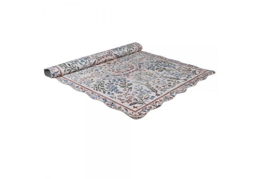 Dizajnový vintage koberec Florence s krémovým podkladom a florálnym motívom s vlnkovanými okrajmi