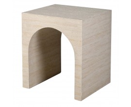 Moderný príručný stolík Cube Travertino s oblúkovým dizajnom v krémovej farbe 52 cm