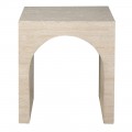 Moderný príručný stolík Cube Travertino s oblúkovým dizajnom v krémovej farbe 52 cm