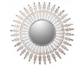 Dizajnové glamour zrkadlo Soleil s bielym kovovým rámom a zlatou patinou 100 cm