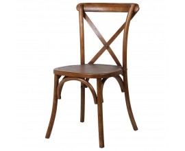Vidiecka jedálenská stolička Country Cross z brestového dreva v hnedom prevedení s prekríženou opierkou v tvare X a oblúkovými spojmi pod sedadlom