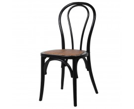 Vintage ratanová jedálenská stolička Noir Bentwood s čiernym lakovaným rámom z bukového a brestového dreva so zaobleným operadlom a hnedým ratanovým výpletom