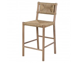 Dizajnová etno barová stolička Nara z brestového dreva s výpletom z morskej trávy v hnedej farbe 96 cm