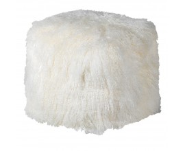 Luxusný glamour taburet Tibette z bielej prírodnej jahňacej kožušiny v štvorcovom tvare 50 cm 