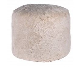 Luxusn&aacute; taburetka Cloud v glamour &scaron;t&yacute;le v okr&uacute;hlom tvare v b&eacute;žovej farbe s poťahom s kožu&scaron;inov&yacute;m dizajnom a kr&aacute;tkym vlasom