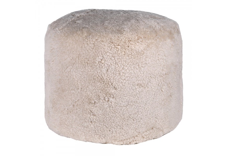 Luxusná taburetka Cloud v glamour štýle v okrúhlom tvare v béžovej farbe s poťahom s kožušinovým dizajnom a krátkym vlasom