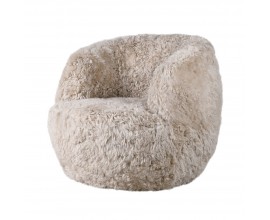 Luxusn&eacute; glamour okr&uacute;hle otočn&eacute; kreslo Mariela s kr&eacute;mov&yacute;m kožu&scaron;inov&yacute;m poťahom 100 cm