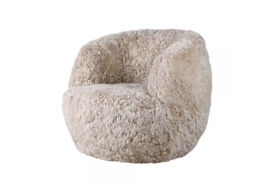 Luxusn&eacute; glamour okr&uacute;hle otočn&eacute; kreslo Mariela s kr&eacute;mov&yacute;m kožu&scaron;inov&yacute;m poťahom 100 cm