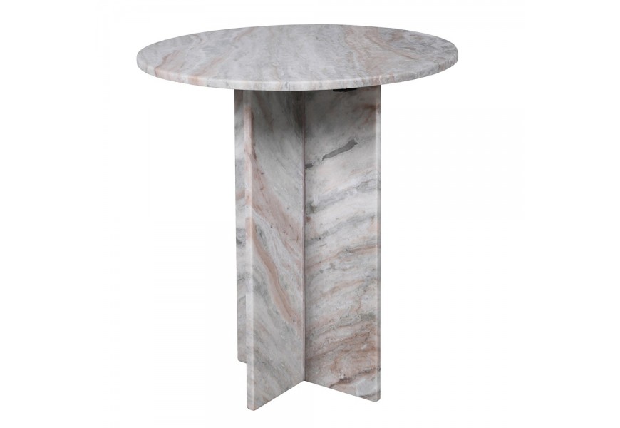 Moderný mramorový sivý príručný stolík Armonia s okrúhlou doskou s jednou nohou s ružovým žilkovaním 52 cm