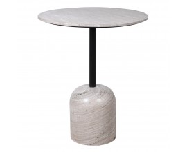 Luxusný okrúhly barový stolík Porto zo sivého mramoru s bielym žilkovaním s jednou čiernou nohou 95 cm